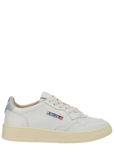 Autry Medalist Low Perforated Metallic Leather Sneakers In White