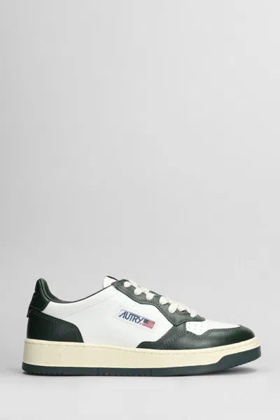 Autry Medalist Low Two-tone Sneakers In White And Mountain Green Leather In Black Leather