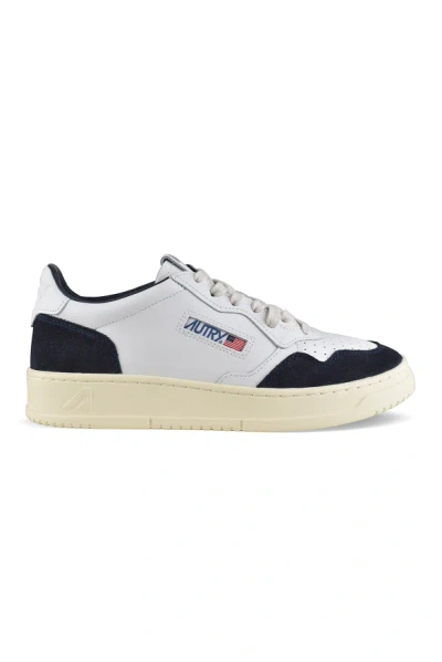 Autry Medalist Low Sneakers In White Leather And Blue Suede