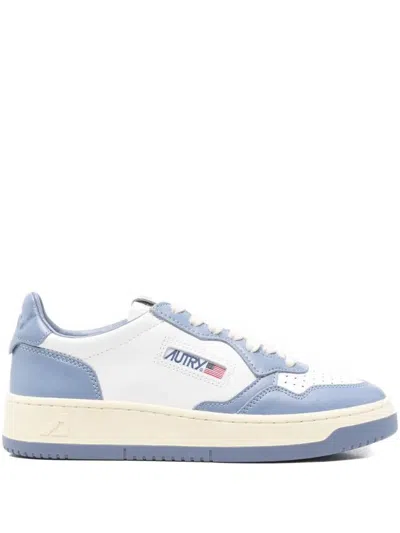 Autry Medalist Low Sneakers Bicolor In White And Tempest Leather Shoes In Blue