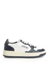 Autry Low-top Leather Sneakers With Navy Overlays And Perforated Details In Black