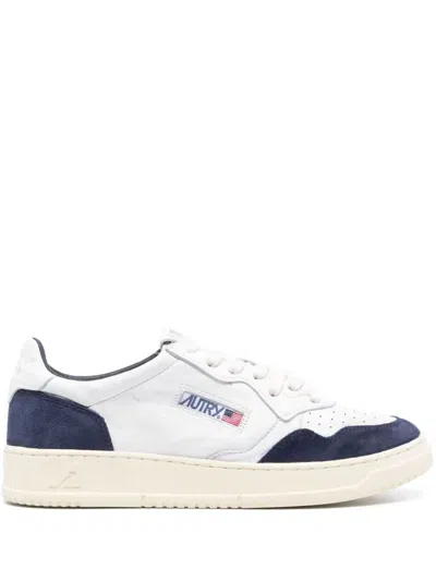 Autry Medalist Low Sneakers In Blue Suede And White Leather