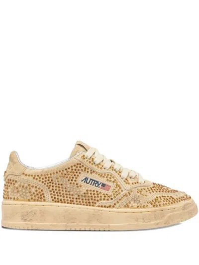 AUTRY AUTRY MEDALIST LOW SNEAKERS IN BRONZE SUEDE WITH CRYSTAL MICRO RHINESTONES
