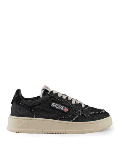 Autry Medalist Low Sneakers In Denim In Black
