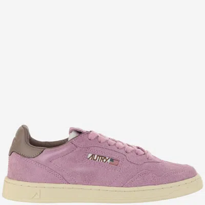 Autry Medalist Low Sneakers In Suede Hair Sand Effect In Fuchsia