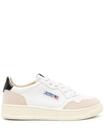 Autry Medalist Low Sneakers In White And Black Suede And Leather
