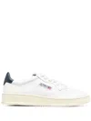 AUTRY MEDALIST LOW SNEAKERS IN WHITE AND NAVY BLUE LEATHER