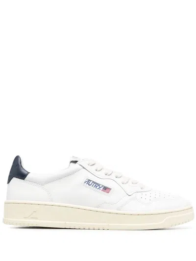 Autry Medalist Low Sneakers In White And Navy Blue Leather In Black