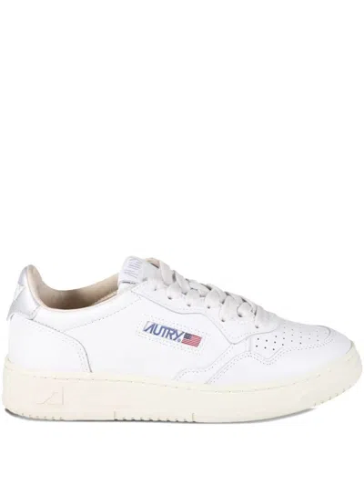 Autry Medalist Low Sneakers In White And Silver Leather Shoes