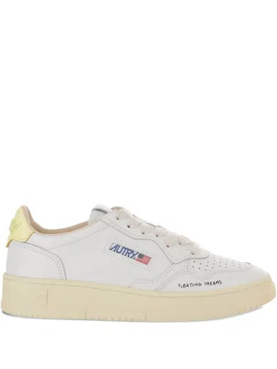 Autry Medalist Low Sneakers In White And Yellow Leather With Handwriting Details Shoes