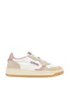 AUTRY MEDALIST LOW SNEAKERS IN WHITE CANVAS AND PINK LEATHER