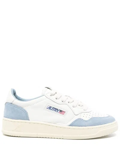 Autry Medalist Low Sneakers In White Leather And Light Blue Suede In Wht Street