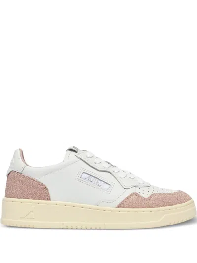 Autry Medalist Low Sneakers In White Leather And Pink Suede