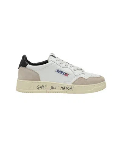 Autry Medalist Low Sneakers In White Leather And Suede With Custom Lettering In Animal Print