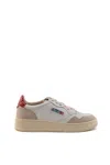 AUTRY AUTRY MEDALIST LOW SNEAKERS IN WHITE/RED LEATHER AND SUEDE