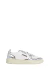 Autry Medalist Low Two-tone Sneakers In White And Metallic Silver Leather In Silver