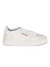 Autry Medalist Low Sneakers In Worn-out Effect Suede With Rhinestones In White