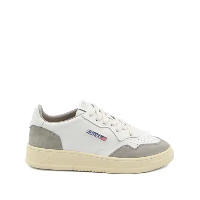 Autry Medalist Low Sneakers In White Leather And Grey Suede In Multi