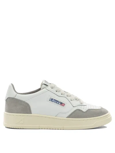 Autry White Leather And Cement Suede Medalist Low Sneakers In Gray