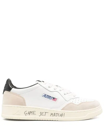 Autry Medalist Low Sneakers In White And Black Suede And Leather With Lettering In Multi