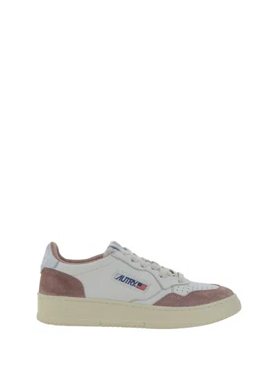 Autry Medalist Low Sneakers In White Goat Leather And Pink Suede
