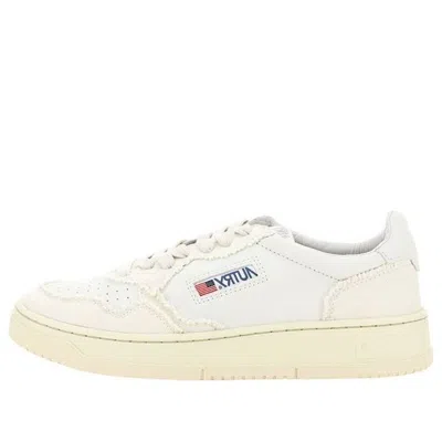 AUTRY AUTRY MEDALIST LOW SOFT GOATSKIN FRAYED CANVAS 'WHITE IVORY WHITE'