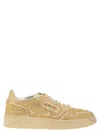 Autry Medalist Low Sneakers In Bronze Suede With Crystal Micro Rhinestones In Neutral