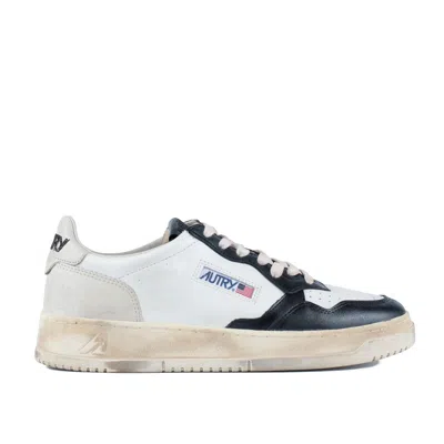 AUTRY AUTRY MEDALIST LOW SUPER VINTAGE ANTHRACITE WHITE AND BLUE LEATHER SNEAKERS 