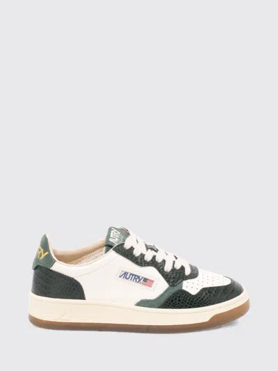 Autry Medalist Low Super Vintage Leather And Suede Sneakers With Worn Effect In Green