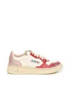 Autry Medalist Low Super Vintage Leather Sneakers In White Red Pink