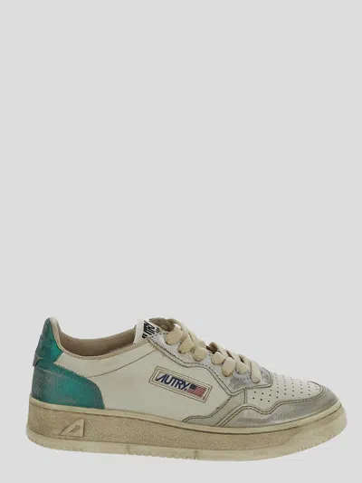 Autry Medalist Low Super Vintage Sneakers In Brushed Leather Color Silver And Aqua