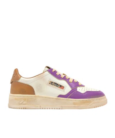 Autry Medalist Low Super Vintage Sneakers In White Apple Cinnamon And Dewberry Leather In Multi