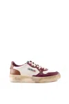 AUTRY AUTRY MEDALIST LOW SUPER VINTAGE SNEAKERS IN WHITE/PURPLE LEATHER