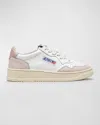 Autry Medalist Low-top Mixed Leather Sneakers In White Pink