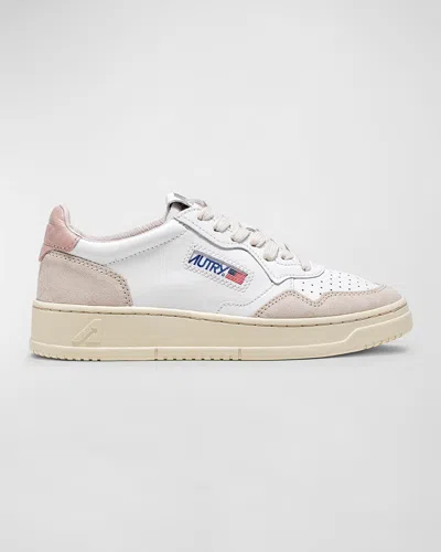 AUTRY MEDALIST LOW-TOP MIXED LEATHER SNEAKERS