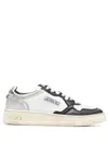 Autry Black And White 'medalist' Low Top Sneakers Distressed Effect In Cow Leather In Leat/leat Wht/blk/sil