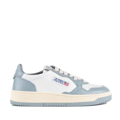 Autry Medalist Low Two-tone White And Silver Blue Leather Sneakers