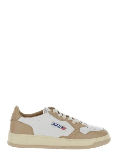 Autry 'medalist Low' White And Beige Low-top Sneaker In Leather Man