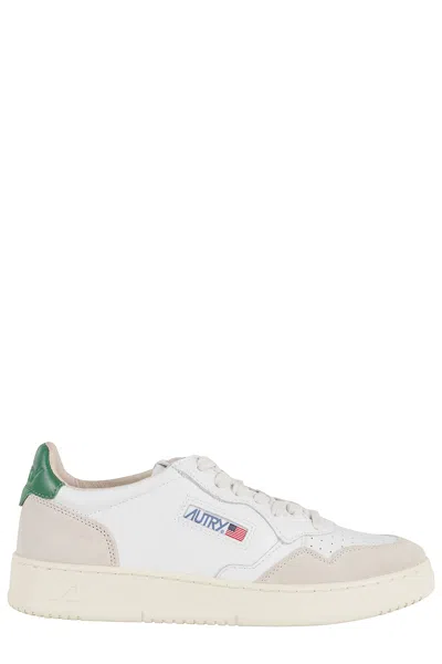 Autry Medalist Low White And Green Suede Leather Sneakers In Metallic