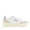 Autry Medalist Low White And Silver Blue Leather And Suede Sneakers In White