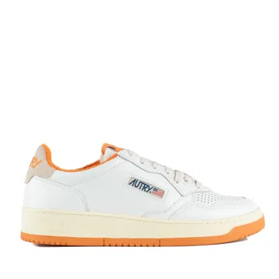 Autry Medalist Low White Leather And Amberglow Sneakers In Orange, White
