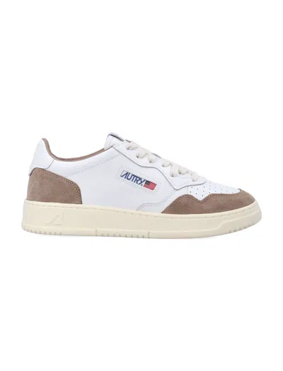 Autry Medalist Low White Leather And Brown Suede Sneakers In Multi