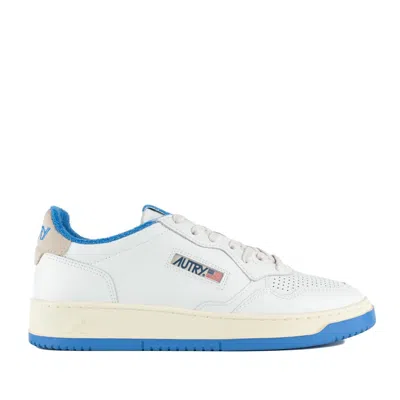 Autry Medalist Low White Leather And Palace Blue Sneakers In White, Blue