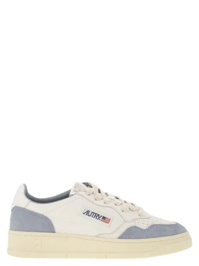 Autry Medalist Low White Leather And Suede Sneakers In Powder In Multi