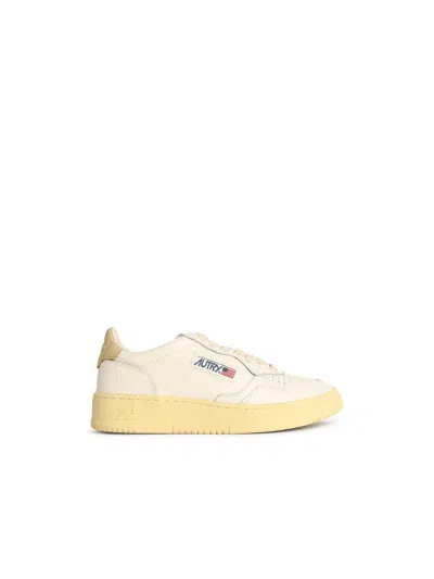 Autry 'medalist Low' White Leather And 'tidal Foam' Sneakers