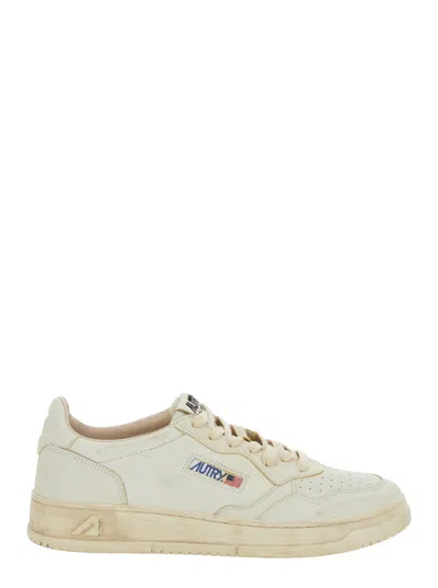 Autry Medalist Low White Low Sneakers With Logo Detail In Leather Man In Goat/mud White