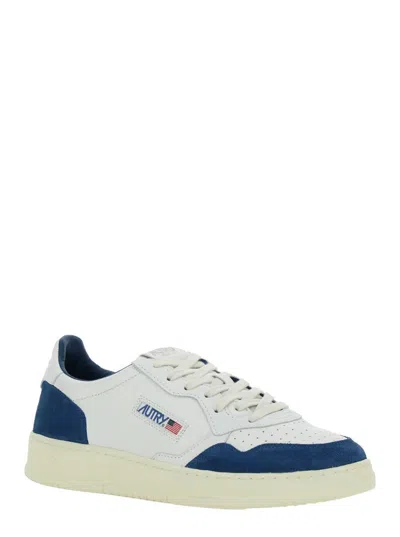 Autry 'medalist Low' White Low Top Sneakers With Side Logo Detail In Leather And Suede Man