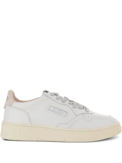AUTRY "MEDALIST LOW WOMAN" LEATHER SWOLL SNEAKERS,AULW.SW02 WHITE SILVER