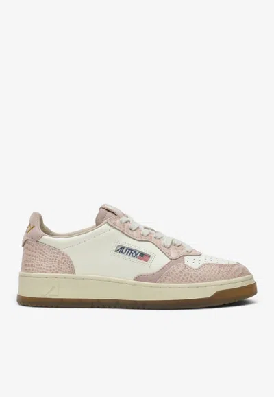 Autry Medalist Low-top Sneakers In Croc-embossed Leather In Pink