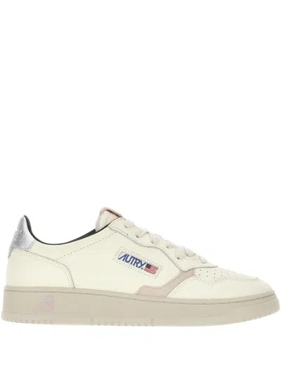 Autry Medalist Metallic-panel Leather Low-top Sneakers In White